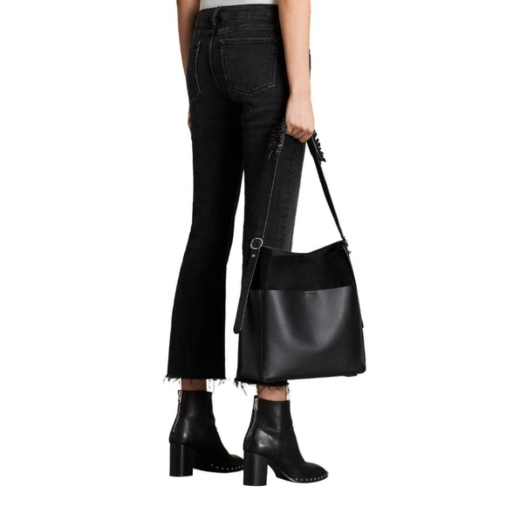 All Saints Maya North South Black Leather Tote Bag
